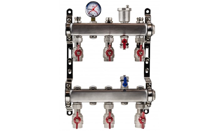 Коллектор магистральный 1 дюйм с настроечными клапанами на 2 выхода